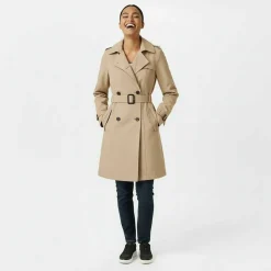 Women's Double Breasted Cotton Water Resistant Mid-Length Trench Coat
