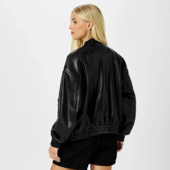 Women's Faux Leather Long Sleeve Bomber Jacket