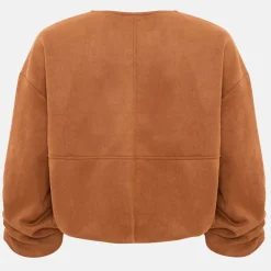 Women's Faux Suede Bubble Hem Long Sleeve Faux Leather Jacket