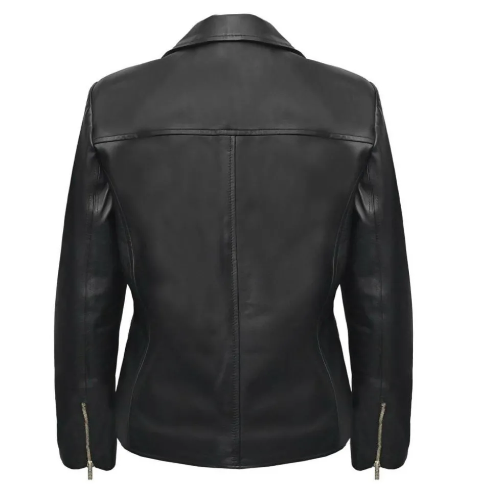Womens Genuine Sheepskin Biker 4 Pocket Leather Jacket