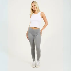 Womens Grey Leggings with Side Stripe Detail