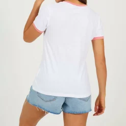 Womens Happy Camper Graphic Ringer T-shirt