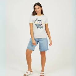 Womens Happy Camper Graphic Ringer T-shirt
