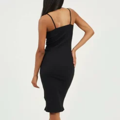 Womens Heavy Rib Bodycon Dress with Button Front