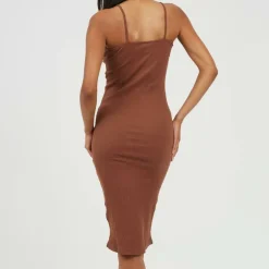 Womens Heavy Rib Bodycon Dress with Button Front