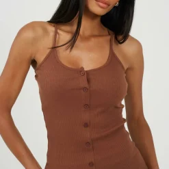 Womens Heavy Rib Bodycon Dress with Button Front