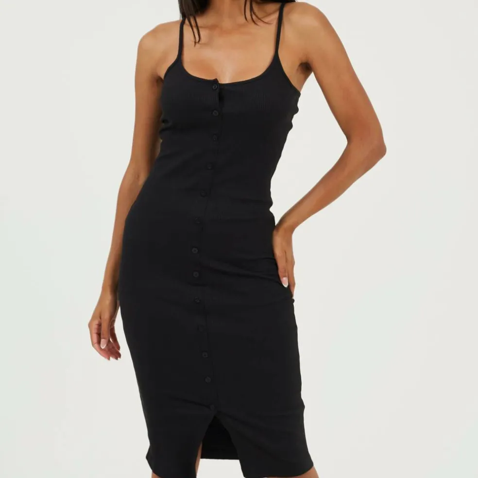 Womens Heavy Rib Bodycon Dress with Button Front