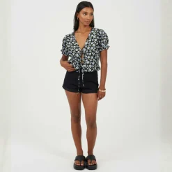 Womens High Rise Denim Shorts with Pockets