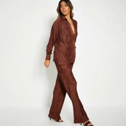 Women's ISIF Oversized Crinkled Long-Sleeve Plain Shirt