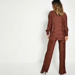 Women's ISIF Oversized Crinkled Long-Sleeve Plain Shirt