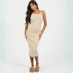Womens Jersey Bodycon Strappy Midi Dress