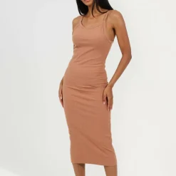 Womens Jersey Bodycon Strappy Midi Dress
