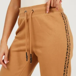 Womens Joggers with Leopard Side Stripe Detail