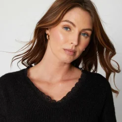 Women's Lace Trim Brushed Crew Neck Jumper