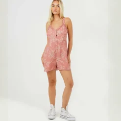 Womens Leaf Print Paysuit with Frilly Straps
