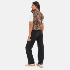 Women's Leopard Print Quilted Lace-Up Gilet