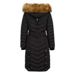 Womens Longline Belted Hooded Long Sleeve Puffer Jacket