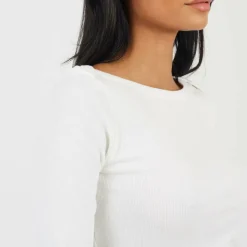 Womens Long Sleeve Boat Neck Top with Wide Binding Detail