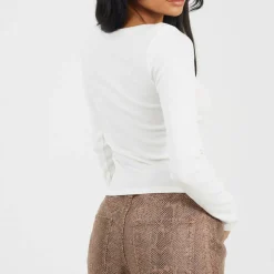 Womens Long Sleeve Boat Neck Top with Wide Binding Detail
