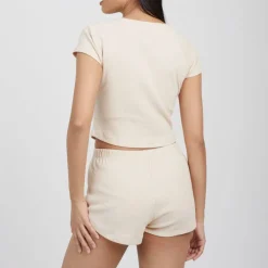 Womens Lounge Set with Henley Cropped Tee & Matching Shorts