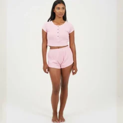 Womens Lounge Set with Henley Cropped Tee & Matching Shorts