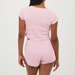 Womens Lounge Set with Henley Cropped Tee & Matching Shorts