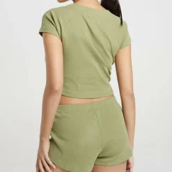 Womens Lounge Set with Henley Cropped Tee & Matching Shorts