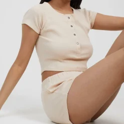 Womens Lounge Set with Henley Cropped Tee & Matching Shorts