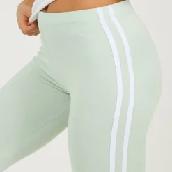 Womens Mint Green Leggings with Side Stripe Detail