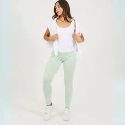 Womens Mint Green Leggings with Side Stripe Detail