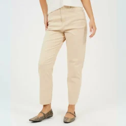 Womens Mom Jeans with Raw Hem Sand