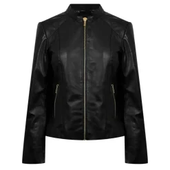 Women's Neru Collar Leather Long Sleeve Leather Jacket