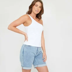 Women's One Shoulder Rib Tank Vest