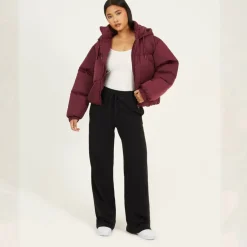 Womens Oversized Fit Short Puffer Jacket with Hood