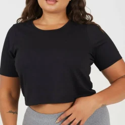 Womens Plus Size Cropped Round Neck T-shirt