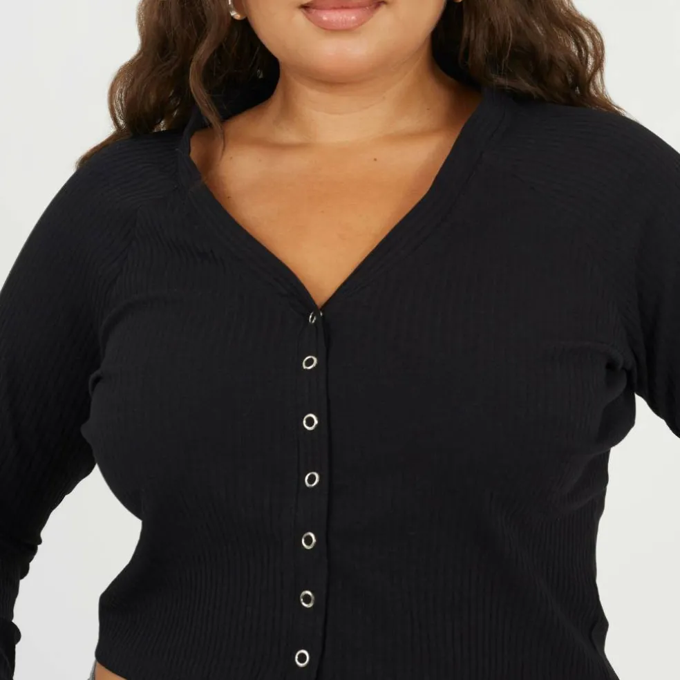 Womens Plus Size Long Sleeve Top with Popper Fastening