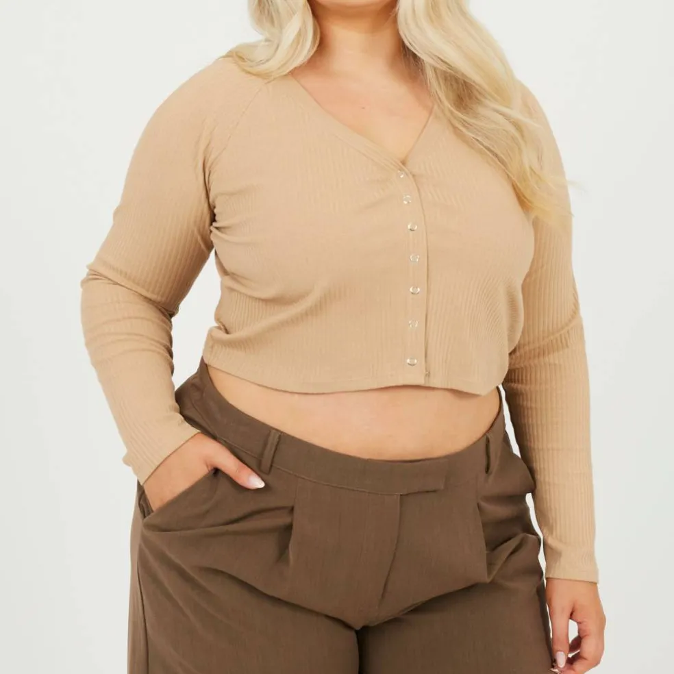 Womens Plus Size Long Sleeve Top with Popper Fastening