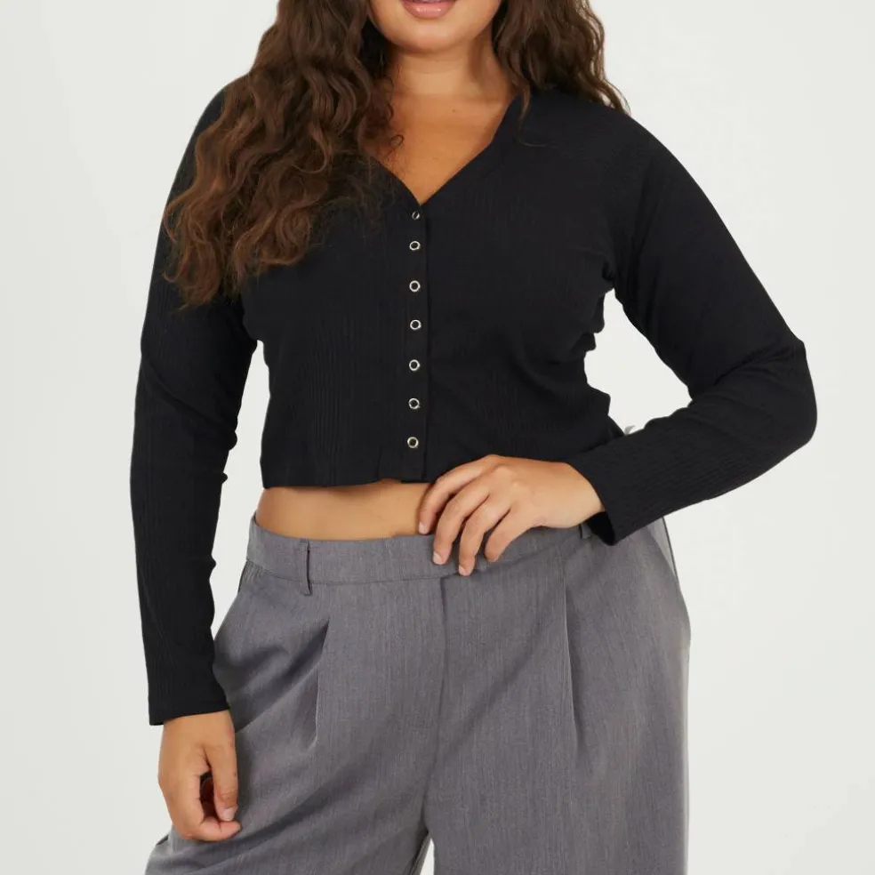 Womens Plus Size Long Sleeve Top with Popper Fastening