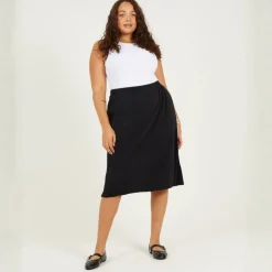 Womens Plus Size Plisse Midi Skirt