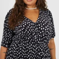 Womens Plus Size Plisse Romper in Polka Dot Print