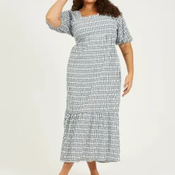 Womens Plus Size Seersucker Maxi Dress with Tie Back Detail