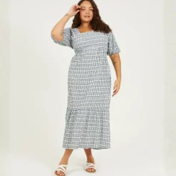Womens Plus Size Seersucker Maxi Dress with Tie Back Detail