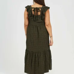Womens Plus Size Seersucker Maxi Dress with Tie Back Detail