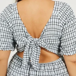 Womens Plus Size Seersucker Maxi Dress with Tie Back Detail