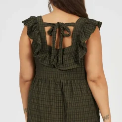 Womens Plus Size Seersucker Maxi Dress with Tie Back Detail