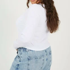 Womens Plus Size V-neck Long Sleeve Top with Slit Detail