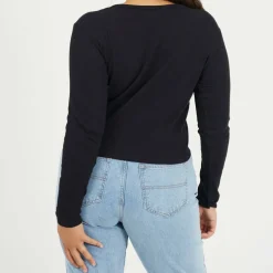Womens Plus Size V-neck Long Sleeve Top with Slit Detail
