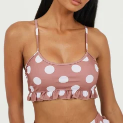 Womens Polka Dot Bikini Top with Frill