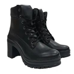 Women's Premium Leather Block Heel Lace Up Ankle Boots