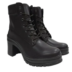 Women's Premium Leather Block Heel Lace Up Ankle Boots